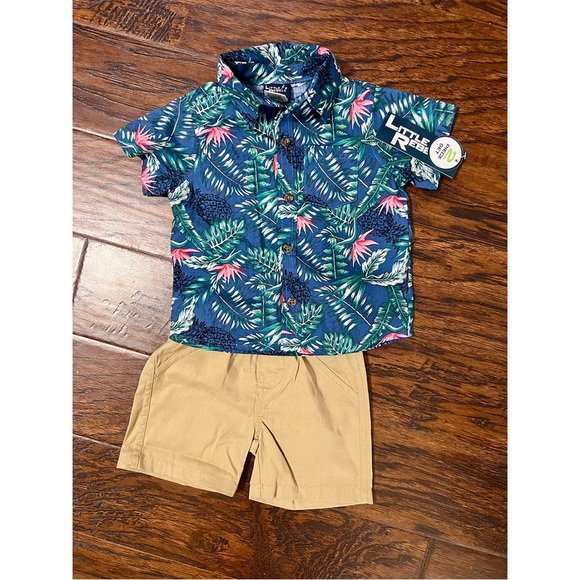NWT Little Rebels Tropical Button Up & Khaki Shorts Set Boy Size 12 Months - Picture 6 of 6
